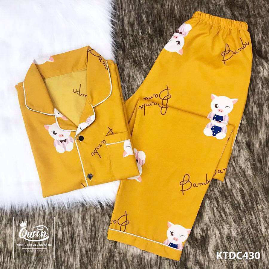 Set Bộ Pijama Tay Dài Quần Dài Vải Kate Thái .