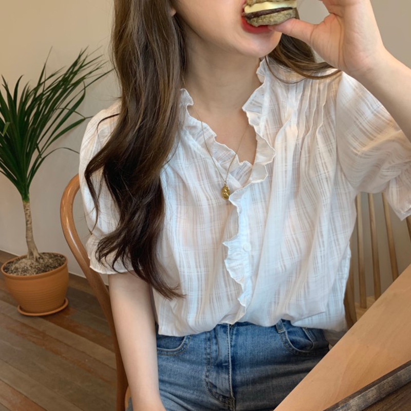 Áo Nữ Tay Ngắn Cổ Chữ V Thời Trang Thanh Lịch Tao Nhã