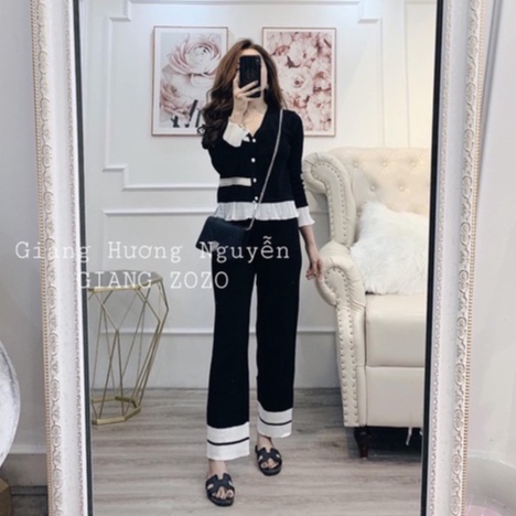 Set len viền ren bèo phong cách hàn quốc đồ bộ len nữ LD253