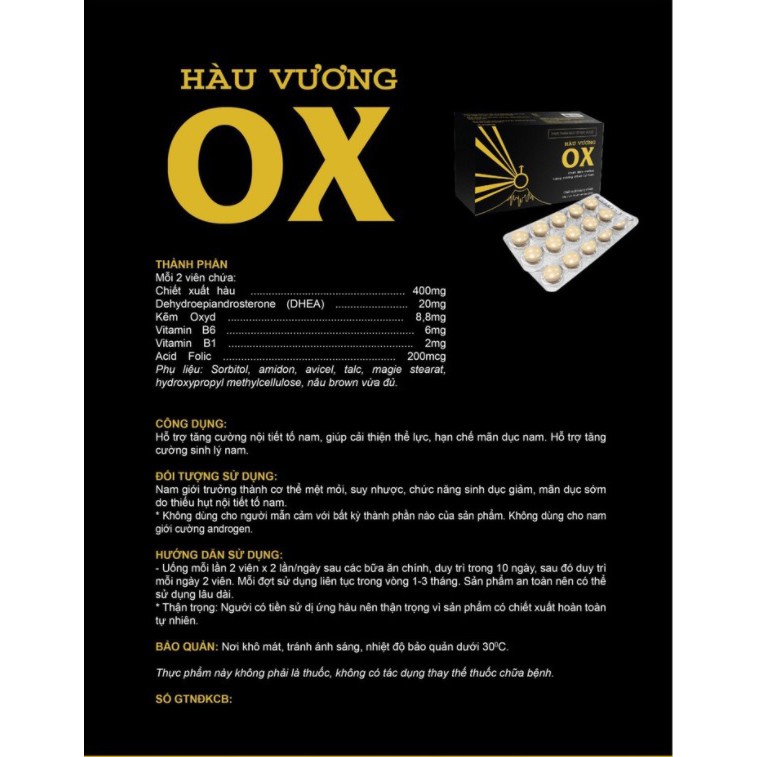 Thực phẩm bảo vệ sức khỏe Hàu vương OX hỗ trợ tăng cường sinh lý nam giới - Trường Thọ pharma hộp 30 viên | BigBuy360 - bigbuy360.vn