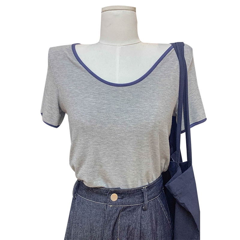 Áo thun SUXI tay ngắn cổ chữ U màu trơn thời trang mùa hè dành cho nữ