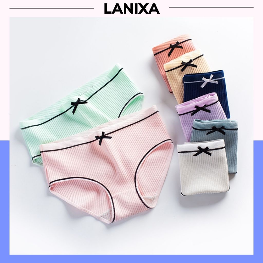 Quần lót nữ gân tăm kháng khuẩn khử mùi, quần chíp nữ đính nơ sexy quyến rũ LANIXA  L803