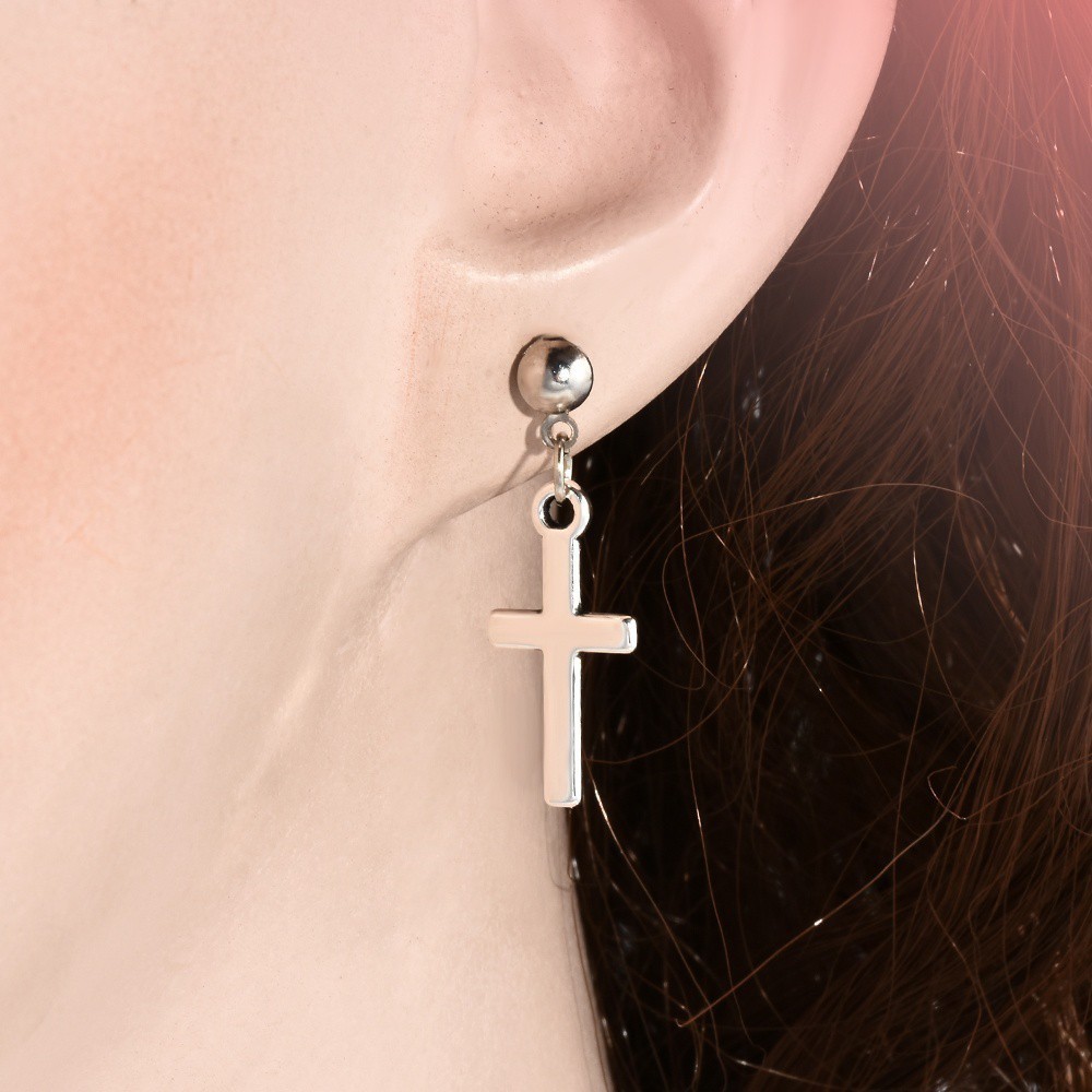[sweet] Fashion Unique unisex Vintage Alloy Hoop Cross pendant Dangle Ear Studs Earring punk style jewelry