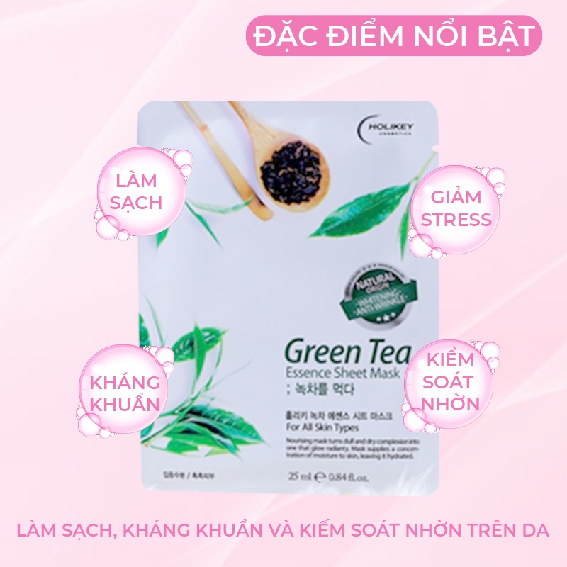 Mặt nạ giấy dưỡng da HOLIKEY Hàn Quốc chiết xuất từ Trà Xanh giúp ngăn ngừa mụn / làm trắng da dưỡng ẩm và mềm mịn 25ml