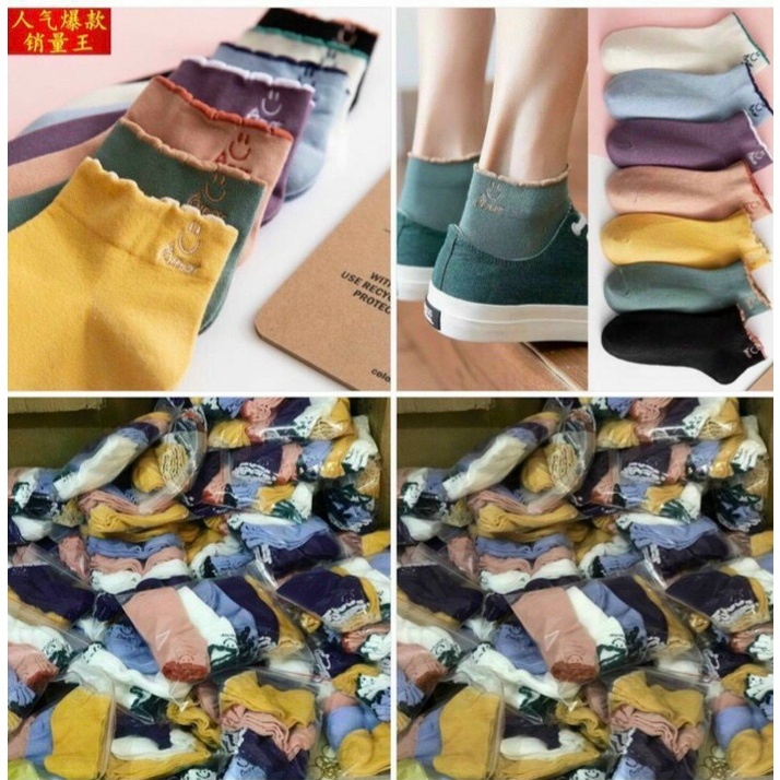 set 7 đôi Vớ Tất nữ cổ ngắn họa tiết mặt cười nhiều màu đáng yêu