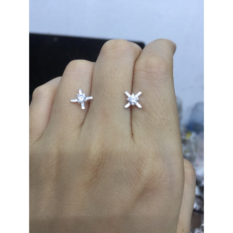 Khuyên tai nụ T tam giác sao nhí đính đá nhân tạo bạc ta cộng nhân