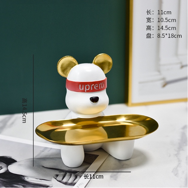 Tượng gấu bê khay đựng mỹ phẩm và trái cây, tượng gấu ngồi decor nội thất, trưng bày và quà tặng sang trọng