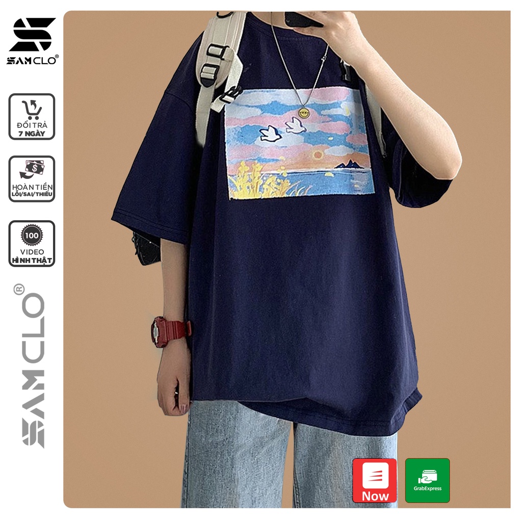 Áo thun tay lỡ nữ SAM CLO freesize phông form rộng dáng Unisex - mặc cặp, nhóm, lớp in hình BỨC TRANH