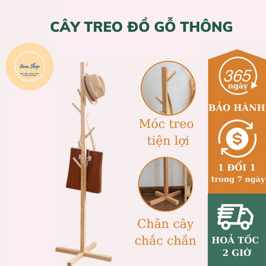 Cây Treo Quần Áo Đứng Phong Cách Scandavia Bắc Âu - Cây Treo Quần Áo Gỗ Thông Newzealand Hana Shop - Bh 12 Tháng