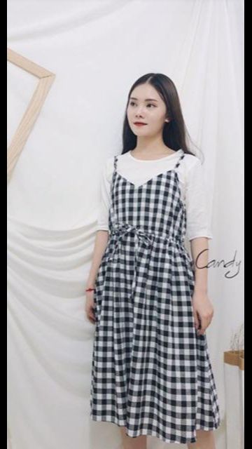 Yếm Váy Kẻ Caro Rút Eo Dễ Thương Ulzzang Hàn Quốc