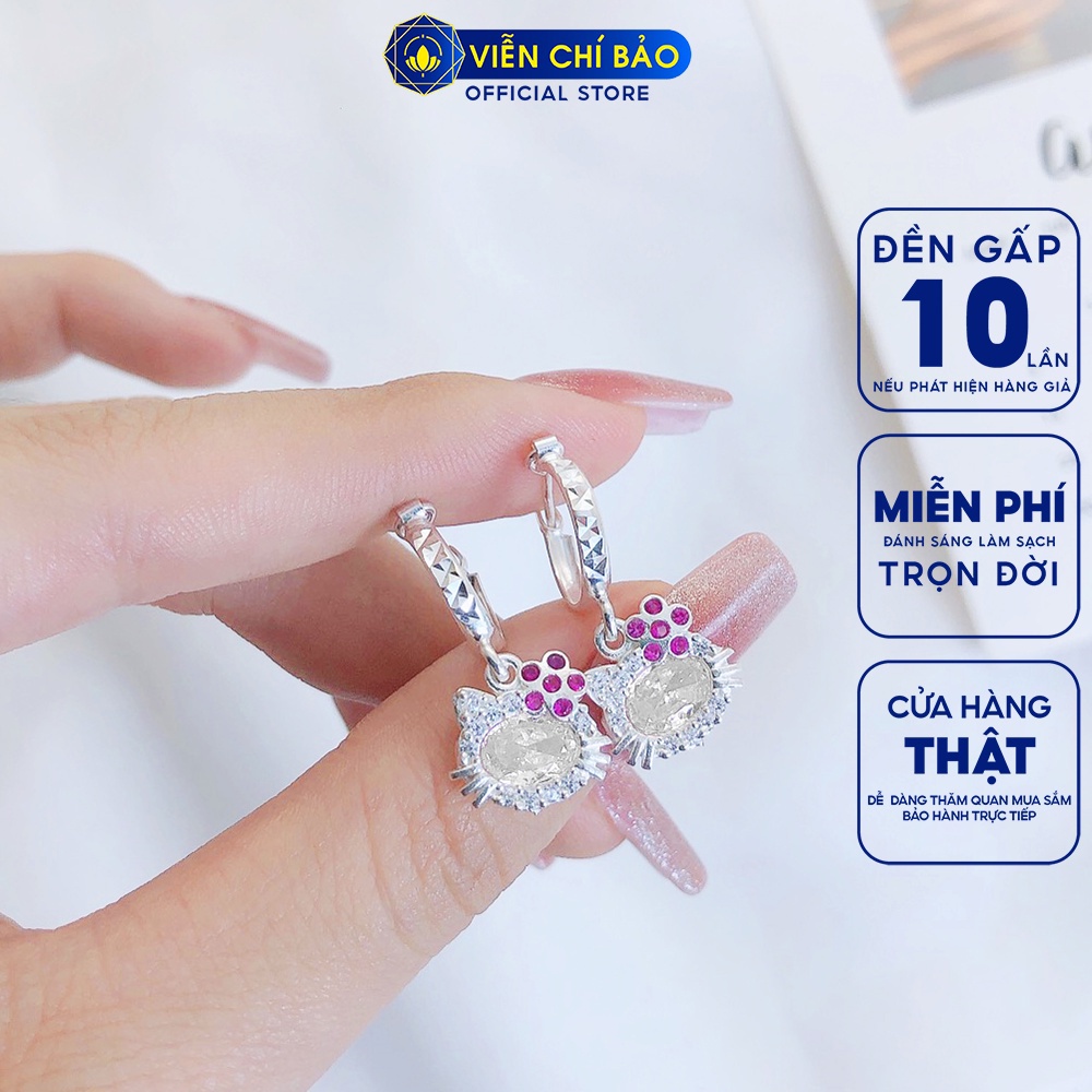 Bông tai bạc nữ Kitty trắng trẻ em chất liệu bạc S925 thời trang phụ kiện trang sức nữ Viễn Chí Bảo B400518x