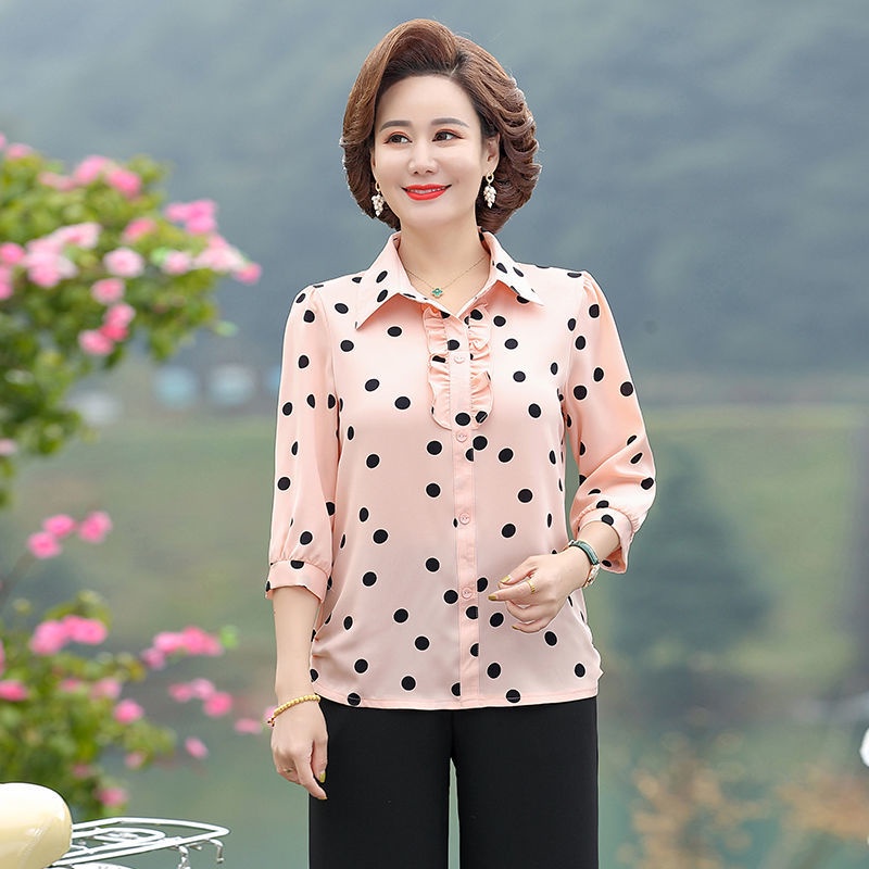 Áo Sơ Mi Chiffon Cổ Polo Tay Lỡ Dáng Rộng In Hoạ Tiết Đơn Giản Xinh Xắn Cho Nữ