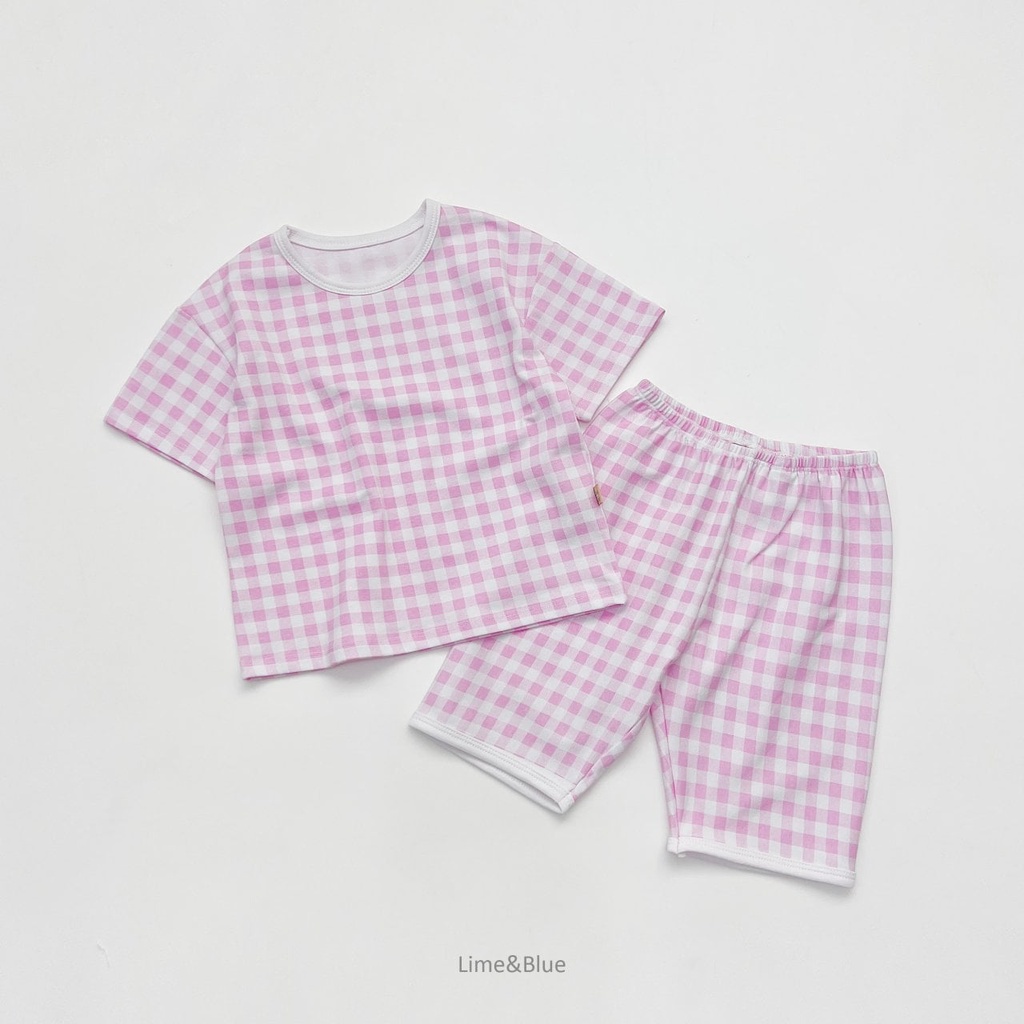 Lime&Blue Bộ đồ kẻ Check Check cho bé trai , bé gái