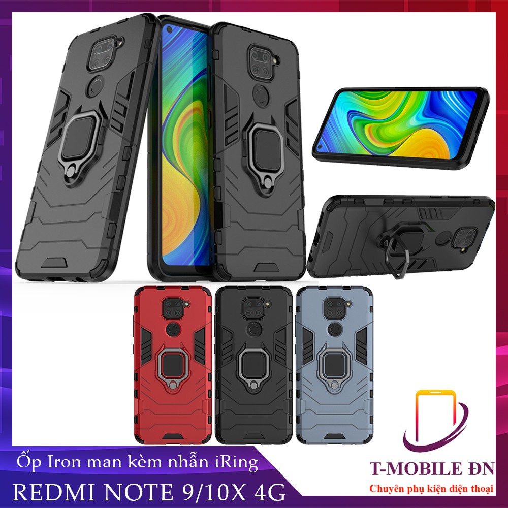 Ốp lưng Xiaomi Redmi Note 9 10X 4G,🔥FREESHIP🔥 Ốp iron man chống sốc kèm nhẫn iring chống xem video bảo vệ camera