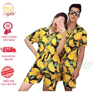 Bộ đi biển nam nữ họa tiết chuối