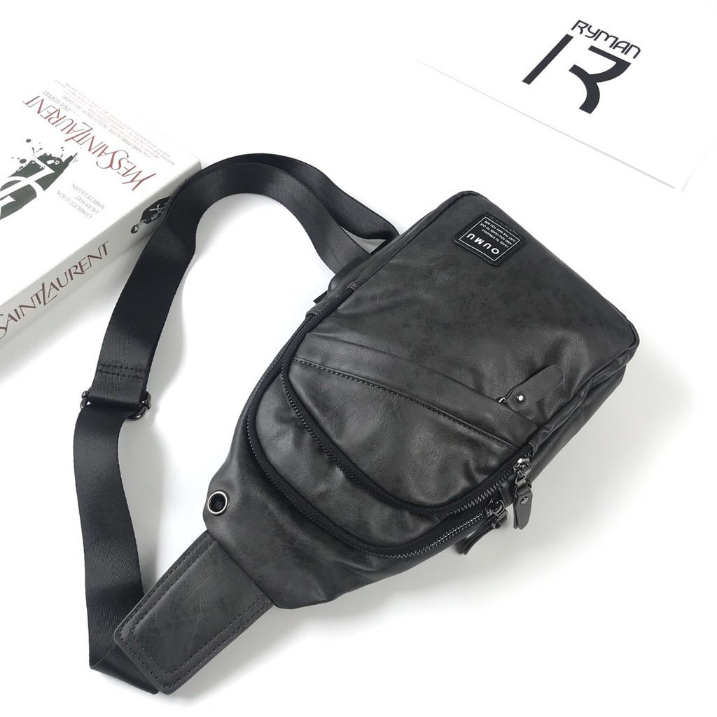 Túi Đeo Ngực Nam OUMU Da Pu Cao Cấp Tích Hợp Cổng Sạc Dự Phòng Phong Cách Hàn Quốc Unisex Màu Xám Bền Đẹp Chống Nước | BigBuy360 - bigbuy360.vn