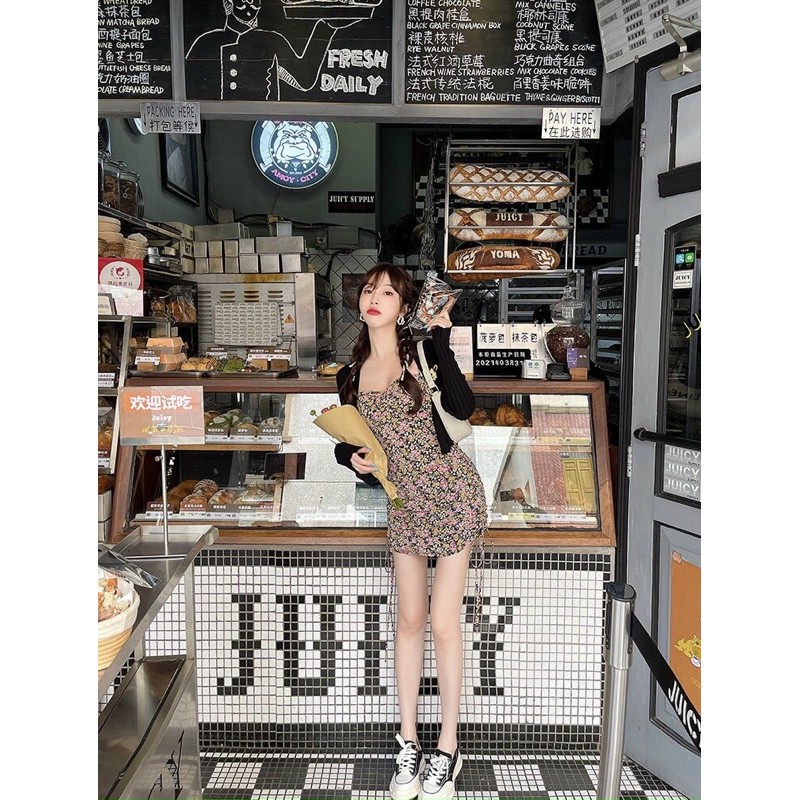 SET ĐẦM HOA HAI DÂY RÚT HÔNG KÈM KHOÁC