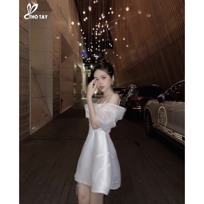 ĐẦM XOĂN LƯỚI BẸT VAI ĐÍNH HẠT 2 DÂY