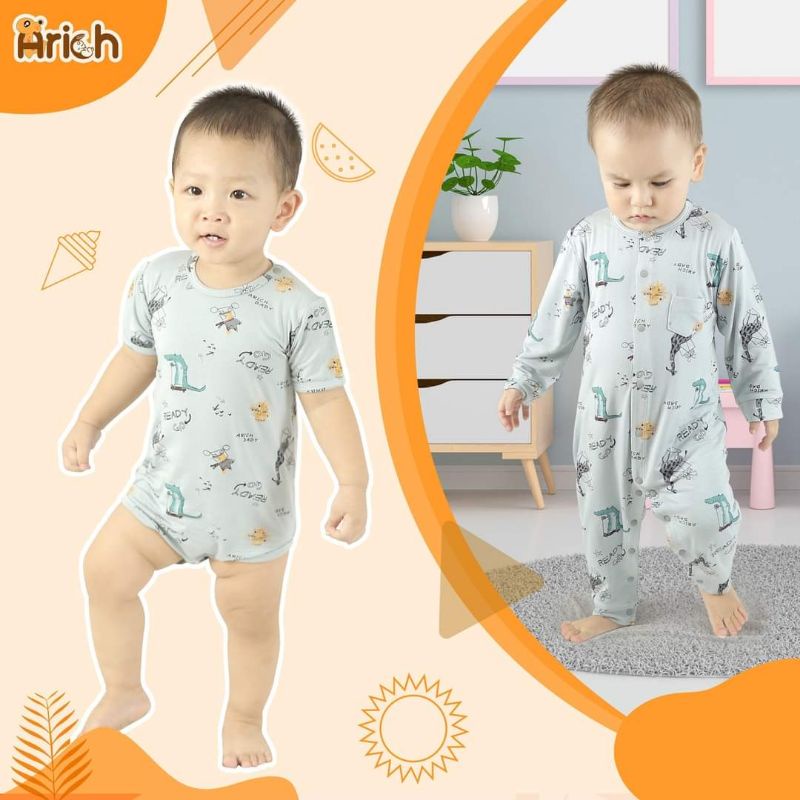 Body dài tay họa tiết Arich vải sợi tre cao cấp(0-18 tháng)