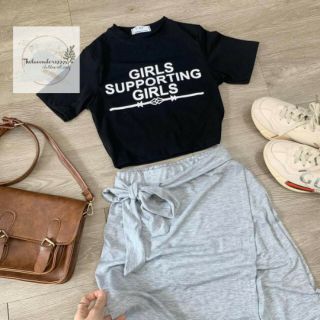 ✔️ :: SET ÁO CROP THUN - CHÂN VÁY MIDI XẺ TÀ