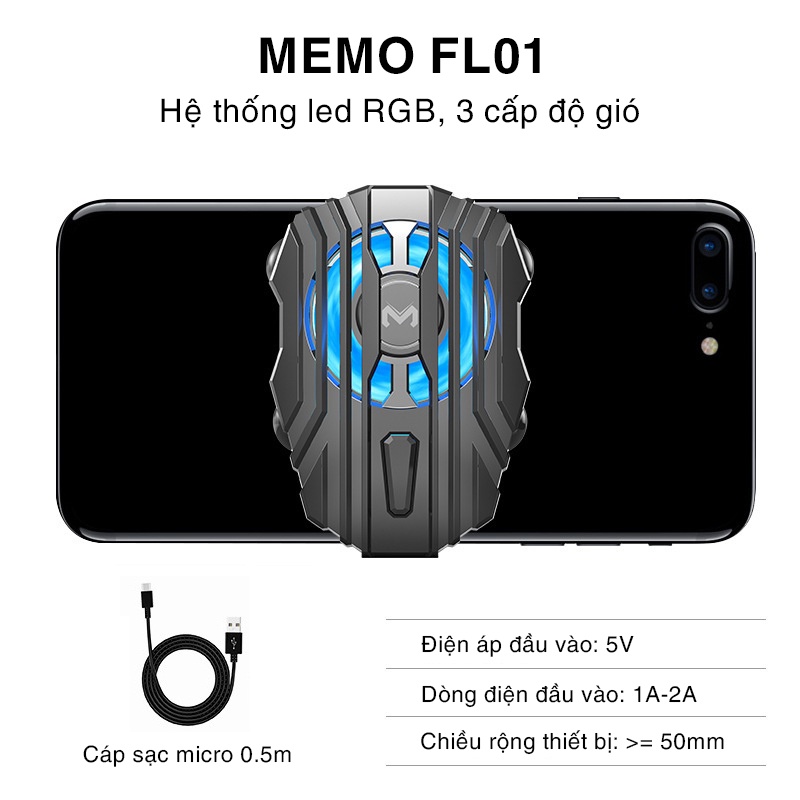 MEMO FL01 | Quạt tản nhiệt gaming dành cho điện thoại led RGB, 3 mức quạt gió