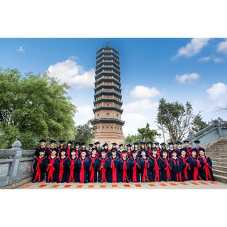 Bộ lễ phục Áo mũ cử nhân tốt nghiệp Cấp 3 thpt trung học phổ thông lớp 12 (15-18 tuổi xanh tím than vạt đỏ Q