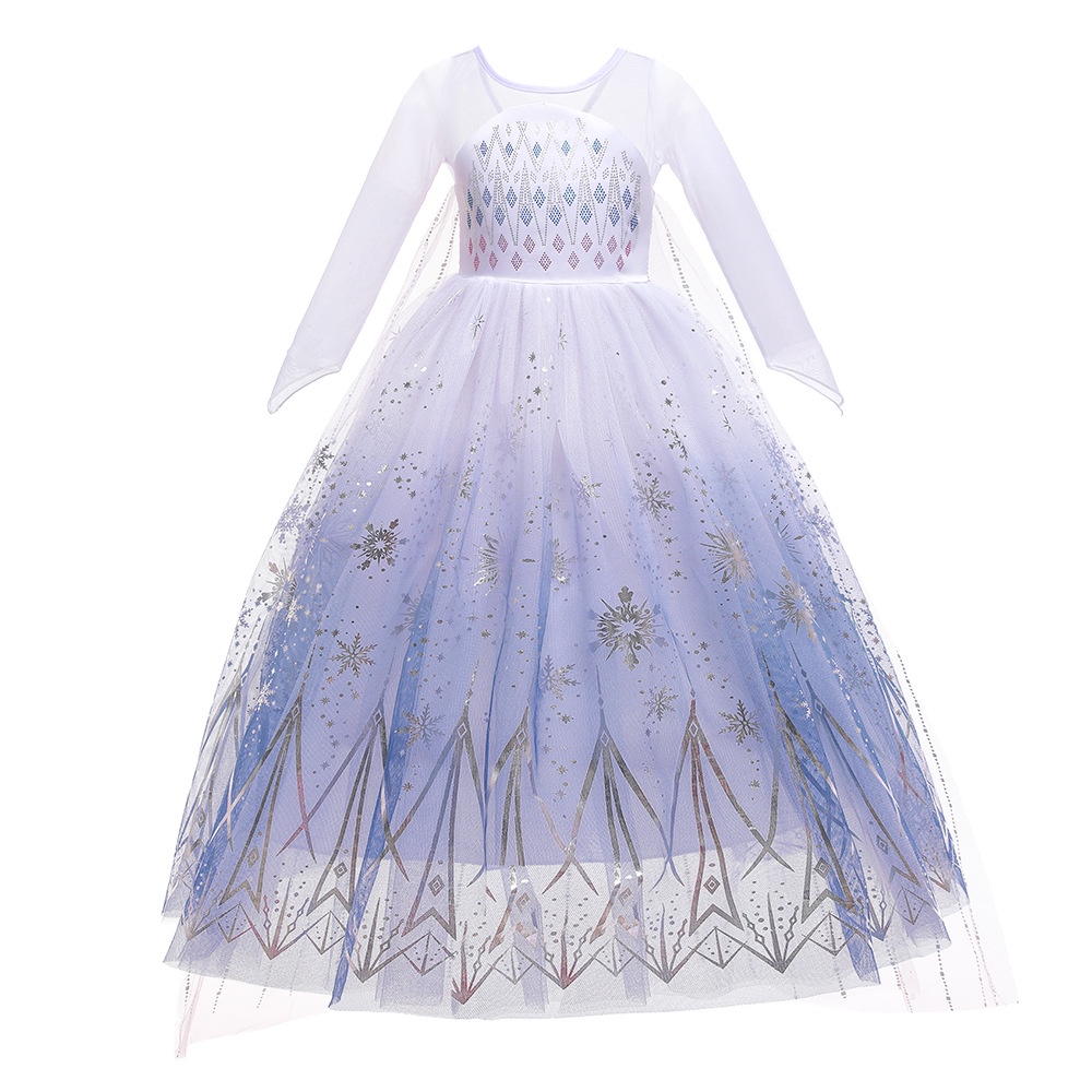 Đầm Công Chúa Anna elsa 2 Phối Lưới In Họa Tiết Hoa Tuyết Xinh Xắn Thời Trang Cho Bé Gái