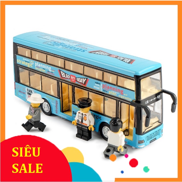 Mô hình xe bus 2 tầng mô hình xe khách hoạ tiết nhiều màu