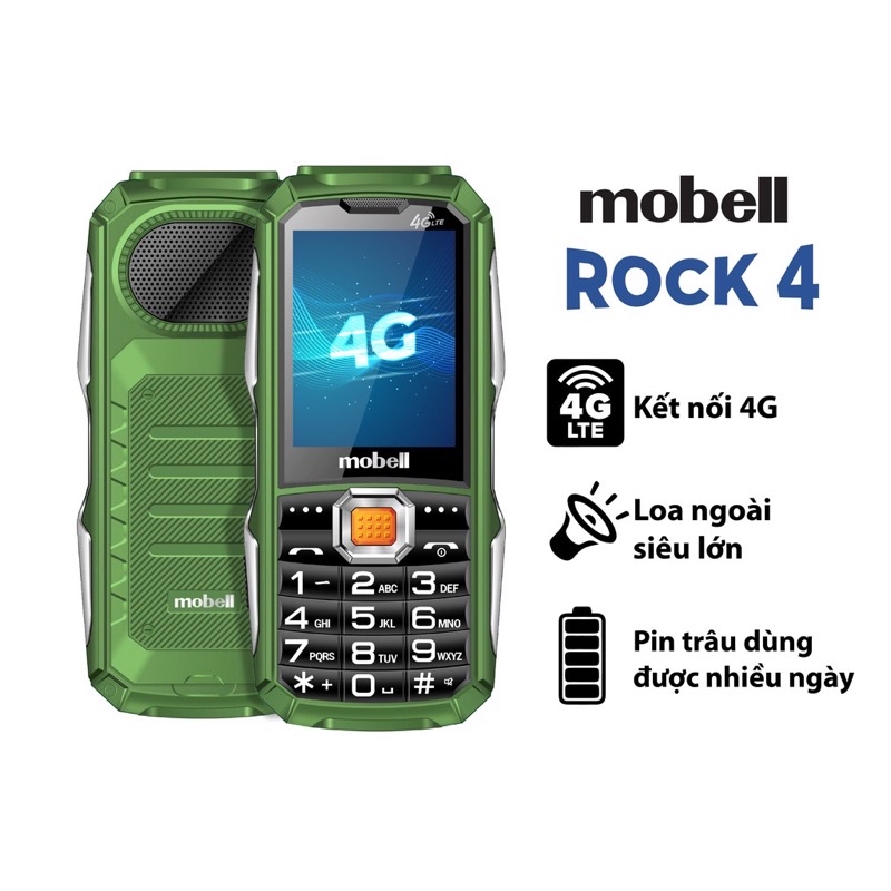 Điện thoại Mobell Rock 4 4G loa to pin khủng NewFullbox - Bảo hành 12 tháng