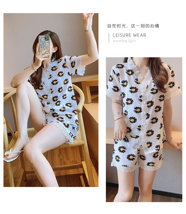 Bộ Đồ Ngủ Lụa Satin Ngắn Tay Phối Ren Phong Cách Hàn Quốc Cho Nữ Size M-2Xl
