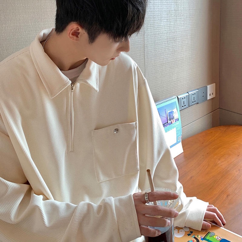 Áo polo Tay Dài Dáng Rộng Có Khóa Kéo Thời Trang Cho Nam