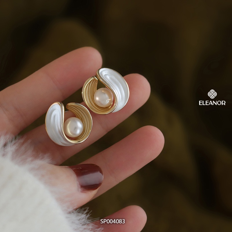 Bông tai nữ chuôi bạc 925 Eleanor Accessories ngọc trai nhân tạo dáng tròn phụ kiện trang sức 4083