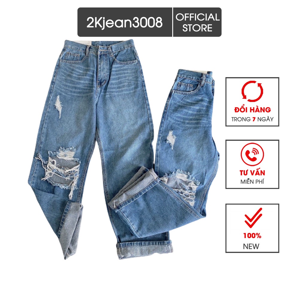 Quần jean baggy nữ rách ống suông rộng kiểu quần bò baggy rách hàng VNXK bigsize MS84 2KJean