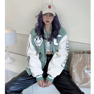 [153FASHIONSALE1] Áo khoác Bomber jacker Varsity FF Mint V11 unisex vải Nhung Tăm cao cấp - Áo Ngoài Form rộng UNISEX