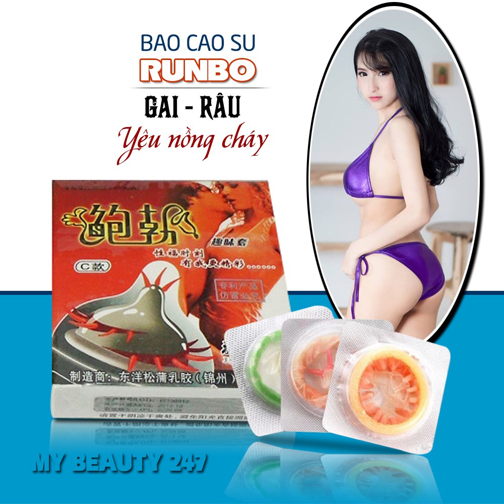 [Giá Cực Khoái] Bao Cao su Runbo Gai Gân Bi Râu Hộp 1 Cái 1 Kiểu. Dòng Bcs Siêu Gai Tăng Khoái Cảm Mãnh Liệt Cho Nữ Giới