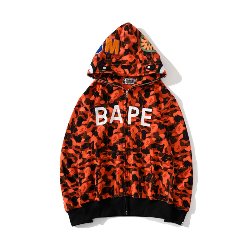 Áo hoodie bape tay dài có khóa kéo họa tiết rằn ri cá mập bape hàng mới cho nam và nữ