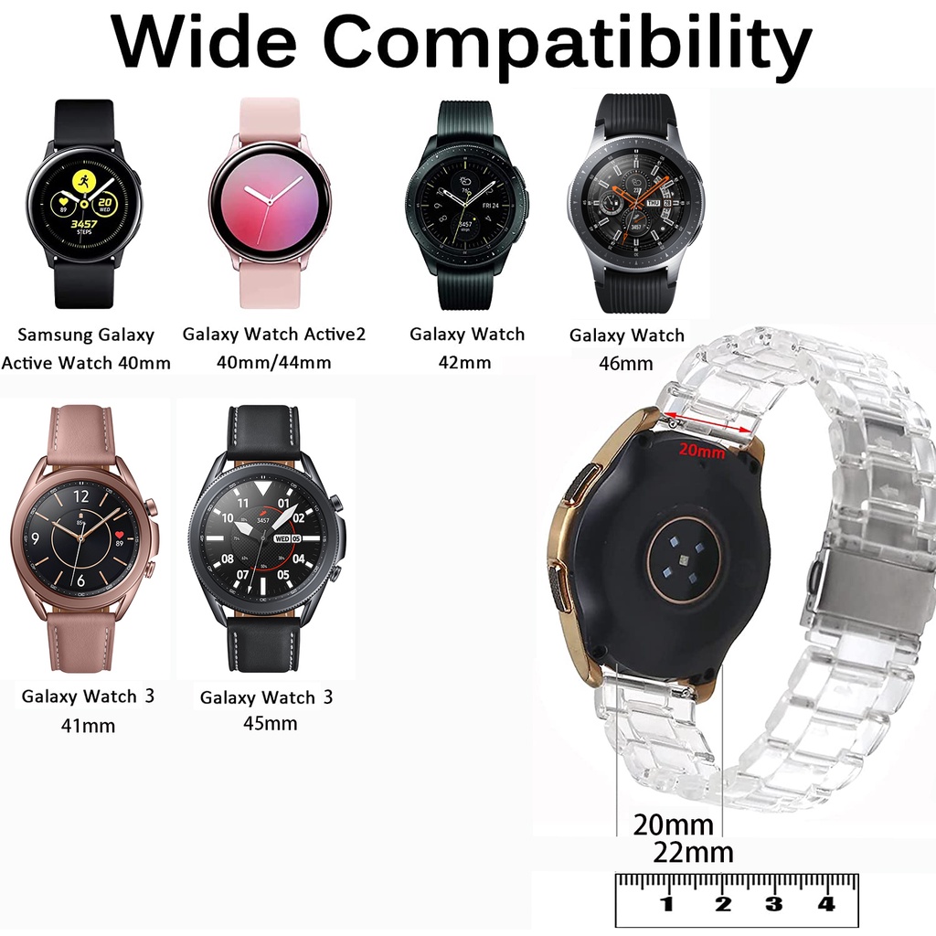 Dây Đeo Nhựa Trong Suốt 20mm 22mm Cho Đồng Hồ Samsung Galaxy Watch 3 4 Watch3 Watch4 Classic Active 2 Gear S3 S4