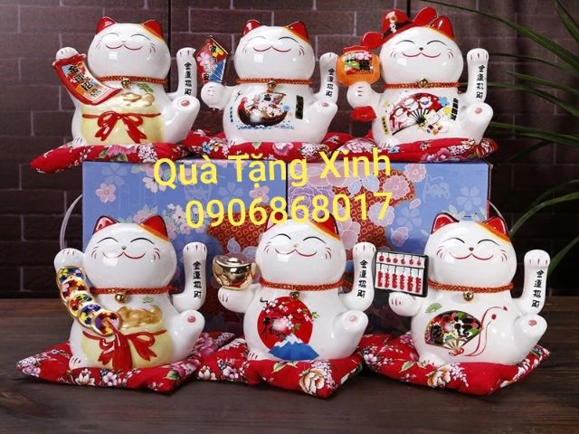 Mèo Thần Tài sứ ngoắc tay cao 15cm