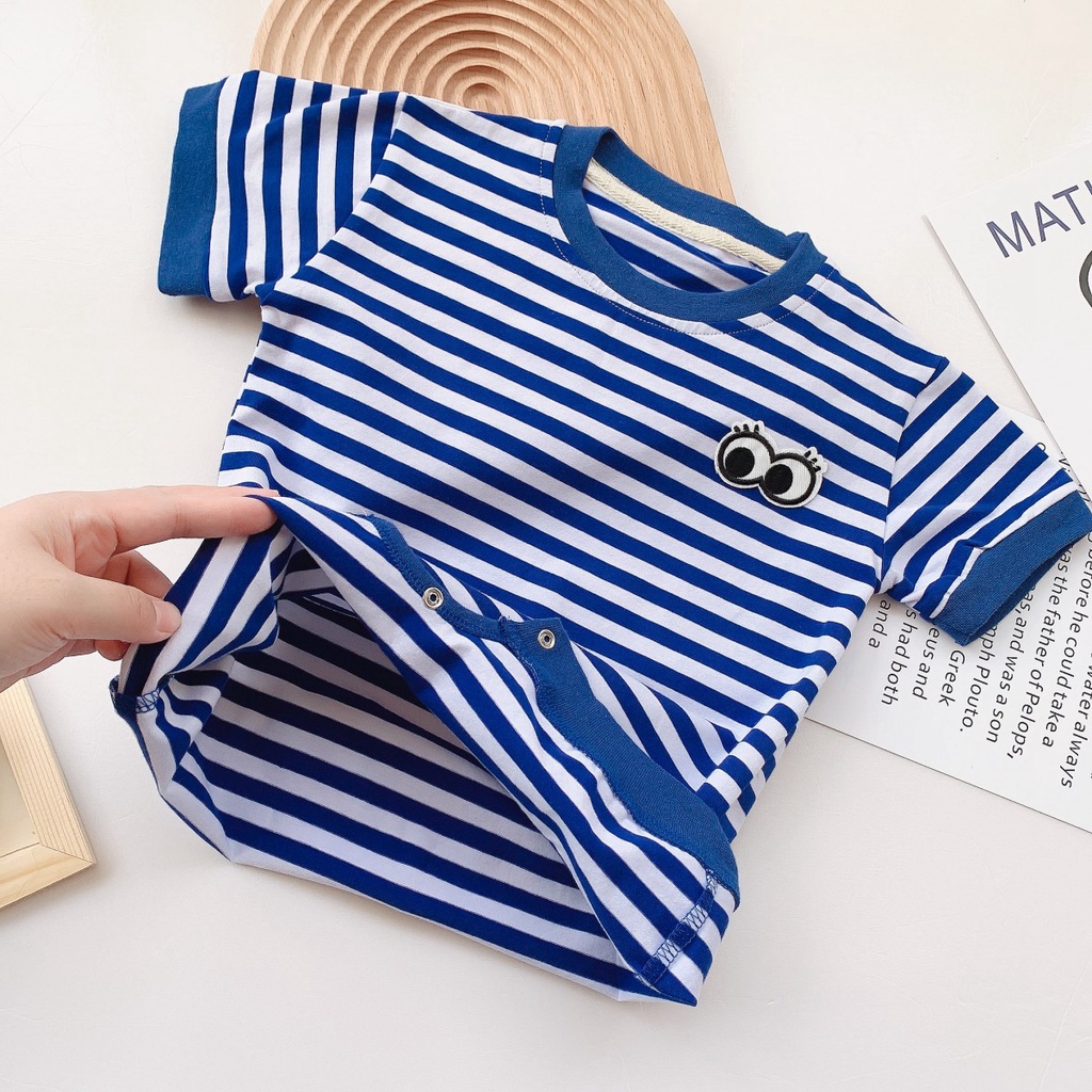 Áo Liền Quần Tay Ngắn Họa Tiết Sọc Chất Liệu Cotton Dành Cho Bé Trai Và Bé Gái 0-24 Tháng Tuổi