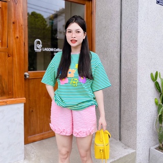 Set đùi áo sọc quần lưới phối nơ