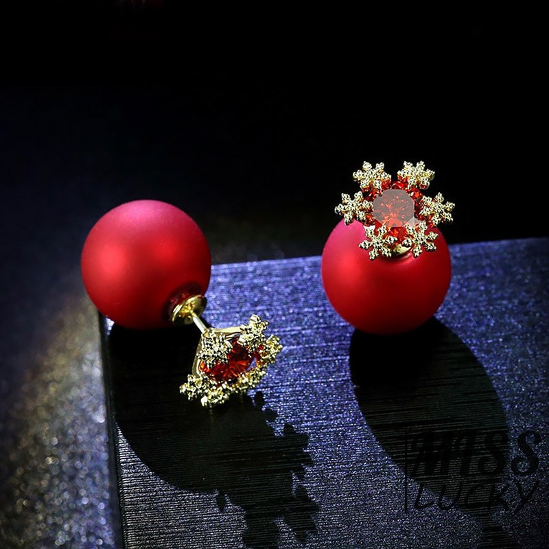 Khuyên tai phối đá tròn màu đỏ thiết kế thanh lịch dành cho nữ
