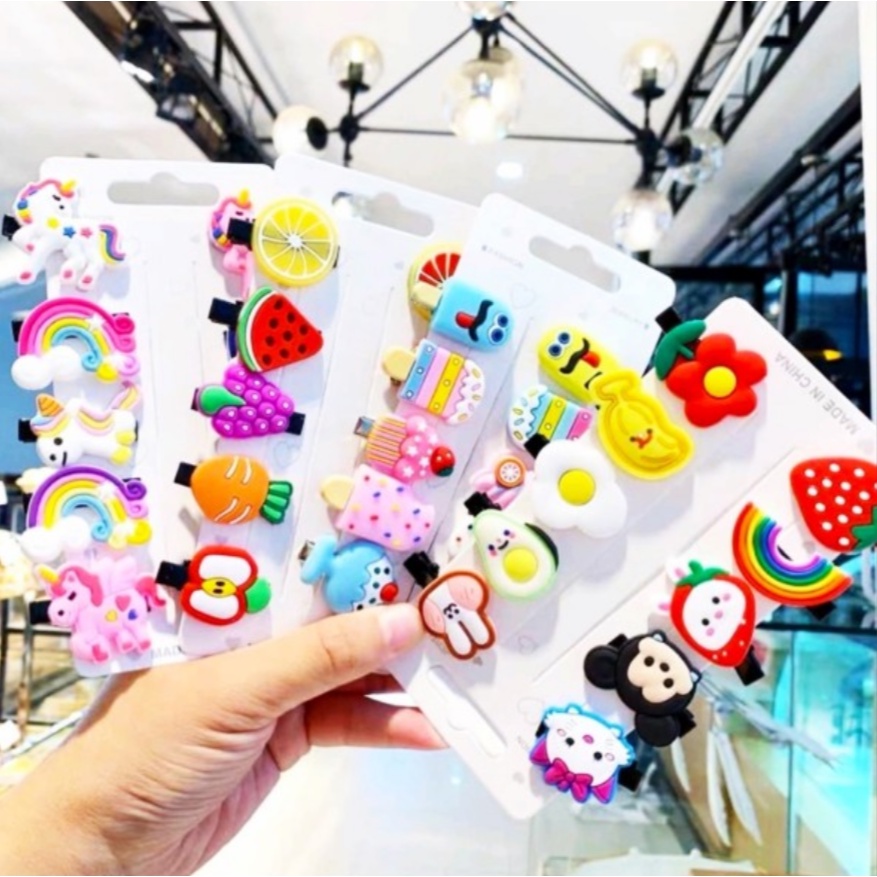 Vỉ 10 kẹp tóc mái hoa quả trái cây chibi hoạt hình cute cho bé gái