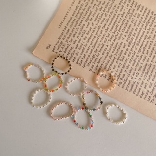 Nhẫn dây chun hạt cườm nhiều màu