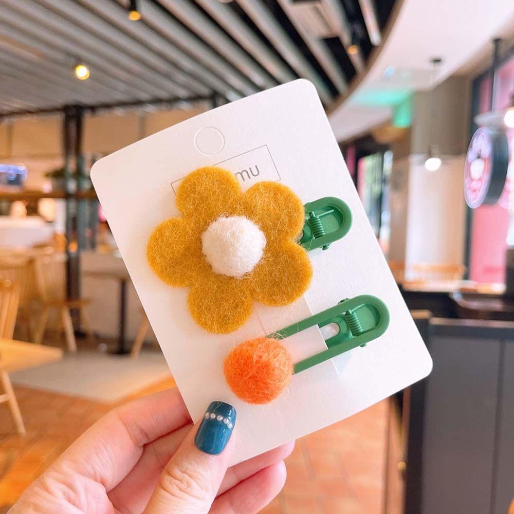 Bộ 2 Kẹp Tóc Hình Hoa Bằng Vải Nỉ Thời Trang Thu Đông Hàn Quốc Cho Bé