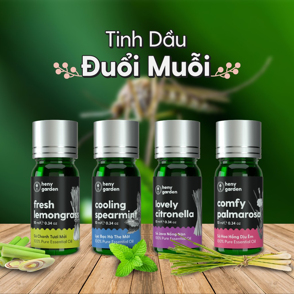 18 MÙI Tinh Dầu Đuổi Muỗi Xông Thơm Phòng Organic Thiên Nhiên Nguyên Chất Đậm Đặc HENY GARDEN