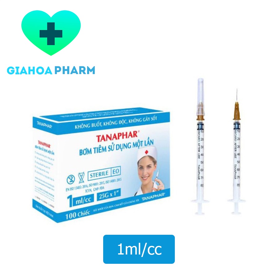 Bơm tiêm / Ống kim chích (Xy lanh) vô trùng Tanaphar 1ml / cc (bơm thuốc, sữa, thức ăn, tiểu đường/ đái tháo đường...)