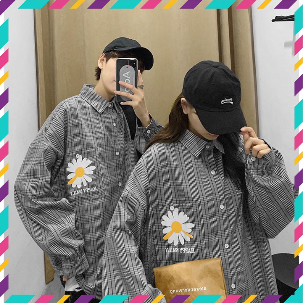 Áo sơ mi kẻ Hoa Cúc Hot Trend from rộng UNISEX siêu đẹp - A15