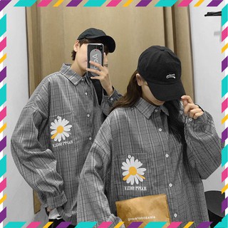 Áo sơ mi kẻ hoa cúc hot trend from rộng unisex siêu đẹp - a15