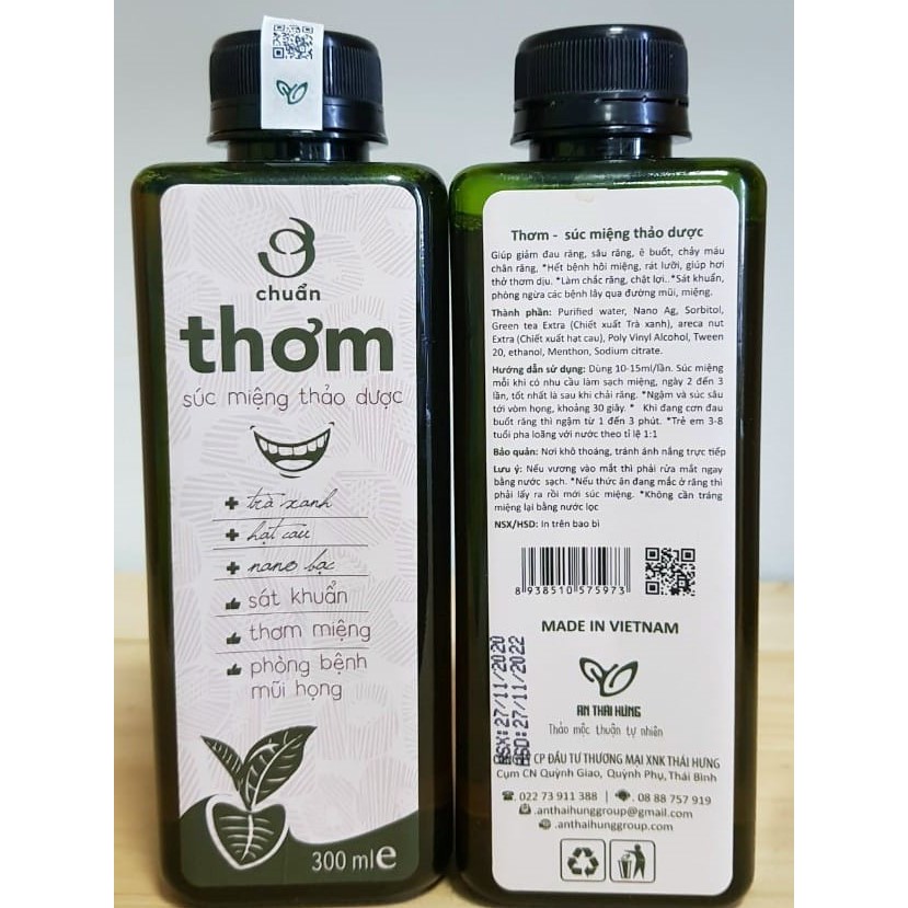 THƠM - Súc miệng thảo dược An Thái Hưng 300ml  [Ơ chuẩn] - sát khuẩn- thơm miệng - phòng bệnh mũi họng