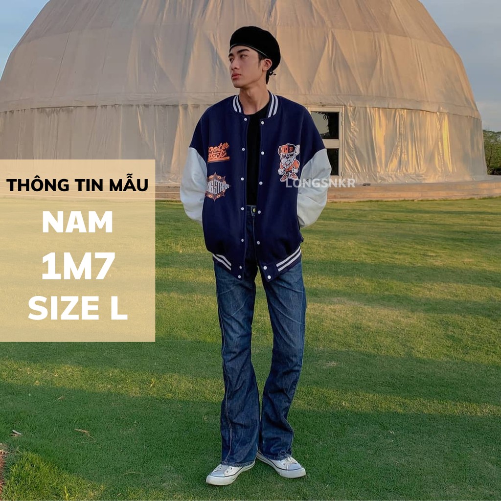 [Tặng Sticker và khăn Tuban] _ Áo khoác VARSITY NAVY họa tiết Longsnkr chất nỉ giữ nhiệt và thoáng - Bomber /Varsity | BigBuy360 - bigbuy360.vn